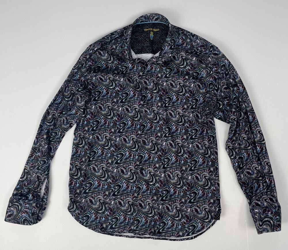 Visconti Black Mens Large Paisley Button Down Shirt Multi Color Psychedelic L